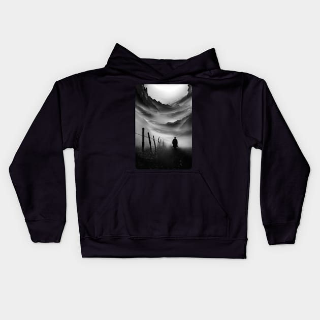 Going Nowhere Black and White Abstract Illustration Kids Hoodie by StoianHitrov